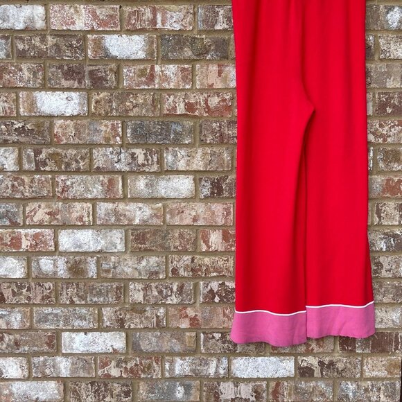 Free People Red & Pink Knit Sunday Flair Wide Leg High Waist Knit Pants Size M - Picture 7 of 12